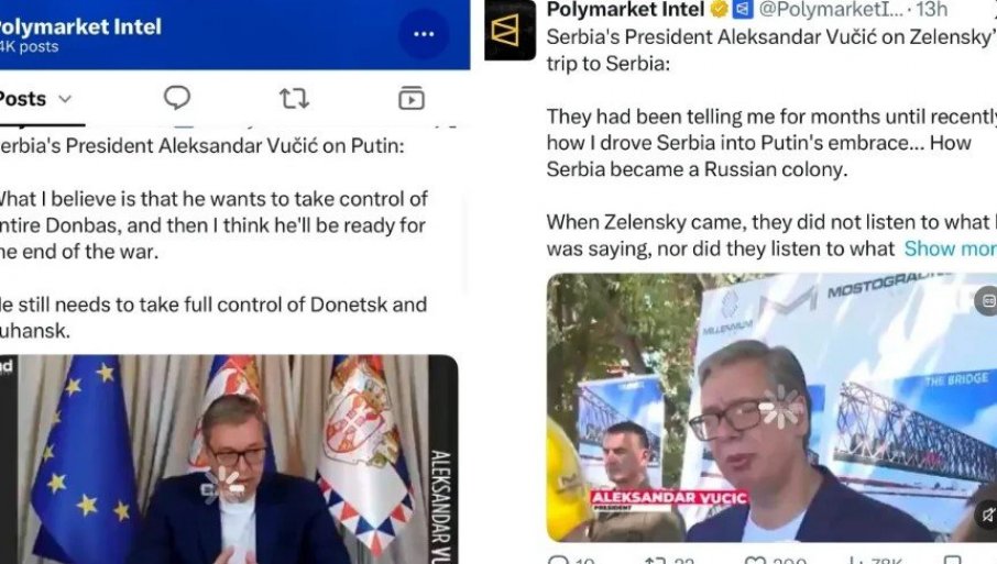 Platforma Polymarket prenosi izjave predsednika Vučića o Ukrajini