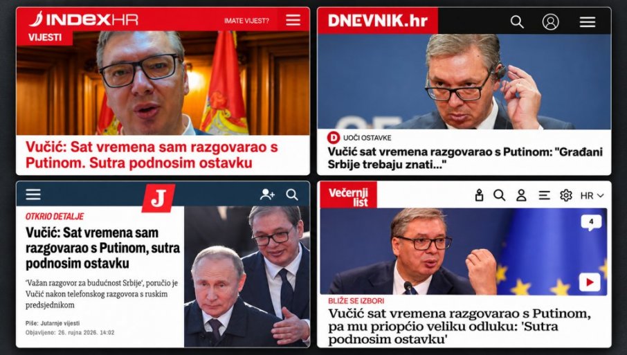 Hrvatski mediji preneli vest o razgovoru Vučića i Putina i najavi ostavke